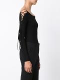 lace-up detailing boatneck bodysuit