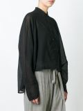 semi sheer cropped button down shirt