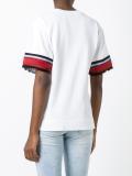 striped sleeves frayed trim blouse