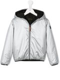 hooded metallic windbreaker