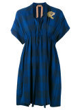bird patch-embellished plaid dress
