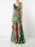 mixed print fishtail gown