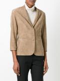 three-quarters sleeve leather blazer