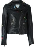 eyelet embellished biker jacket