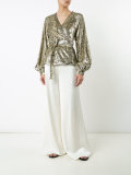metallic waist-tie blouse