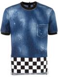 checkerboard hem denim top