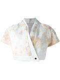 marble print draped cropped jacket