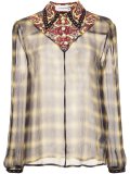 paisley collar sheer checked shirt