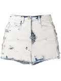 bleached lace-up denim shorts