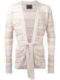multi-pattern belted cardigan