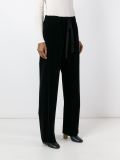 raw edge velvet trousers