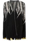 intarsia frayed contrast hem cardigan