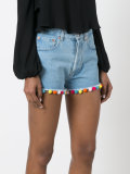 pompom denim shorts