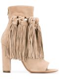 fringed open toe booties