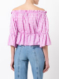 checked off shoulder blouse