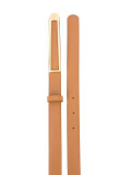 elongated metallic buckle belt