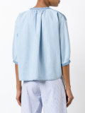 slit neck denim blouse