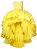 strapless hi-low gown