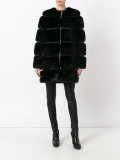 round neck faux-fur coat