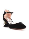 embroidered flower heel pumps