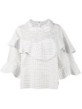 check frill bib blouse