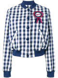 badge buttoned bomber jacket