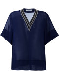 beaded V-neck sheer top