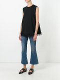 pleated trim flared blouse 