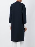 long overlapping collarless coat
