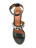 chain strap block heel sandals