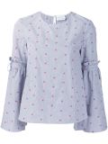 floral embroidery striped blouse