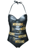 chain and leather illusion swimsuit