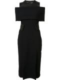 cut-off shoulder fitted dress