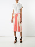 belted stripe midi skirt