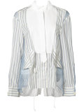 sheer panel stripe bib shirt