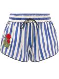 rose-embroidered striped shorts
