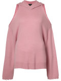 open-shoulder distressed hem hoodie