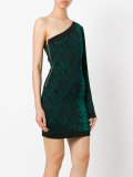 one-shoulder snake print dress
