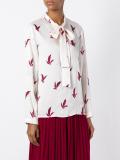leaf print pussy bow blouse