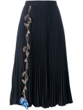 leaf embroidered pleated skirt