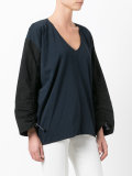 drawstring sleeve v-neck top