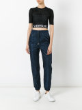 logo sheer cropped top
