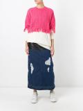 leather effect panel long denim skirt