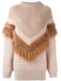 draped faux-fur trim jumper