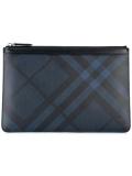 checked top zip clutch