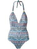 v neck printed swimsuit