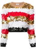 striped sequined cropped blouse