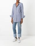checked collarless shirt