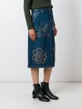 embellished denim midi skirt