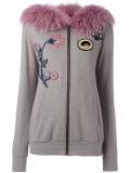 fur hooded appliqué detail cardigan